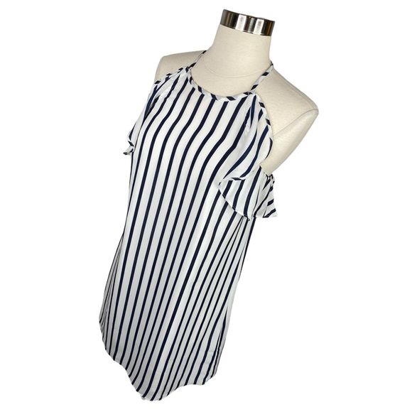 J. Crew Navy Blue & White Striped Ruffle Halter Dress - Picture 3 of 6
